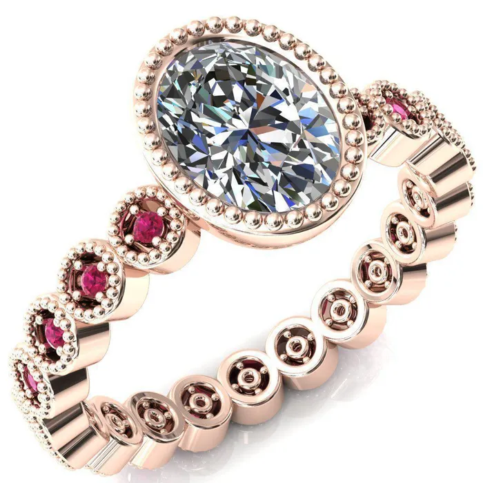Rings Fire Brilliance Borea Oval Center Stone Full Bezel Milgrain Ruby Accent Full Eternity Ring