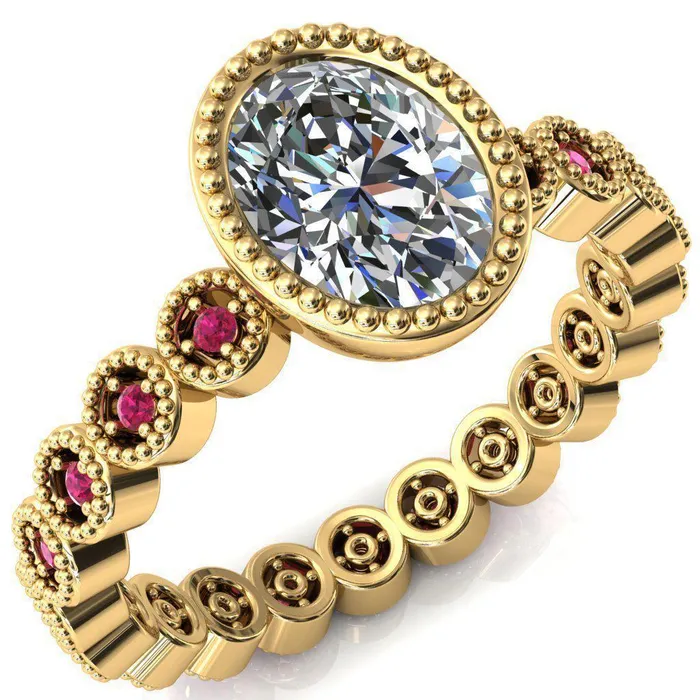 Rings Fire Brilliance Borea Oval Center Stone Full Bezel Milgrain Ruby Accent Full Eternity Ring