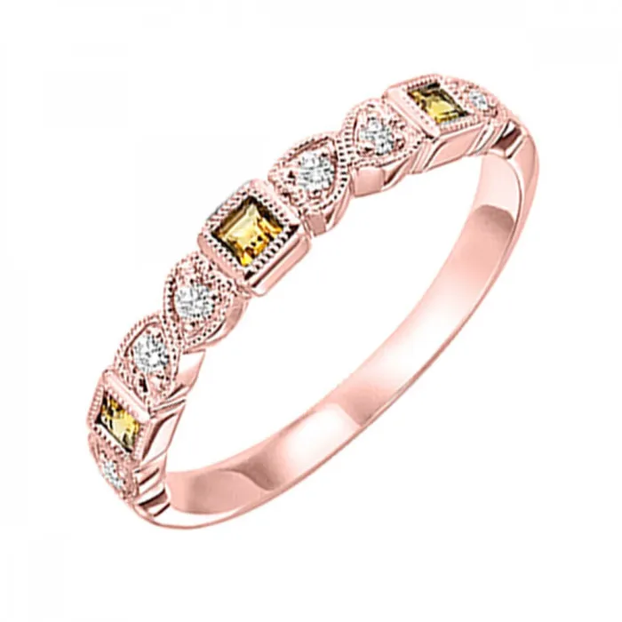 International Diamond Center Rings 14K Gold Stackable Diamond Citrine Band 010CTW