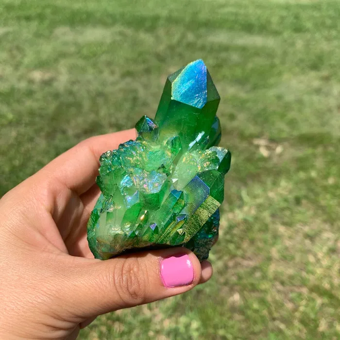 Magic Crystals Dark Deep Green Aura Quartz Crystal Cluster Charm Necklaces
