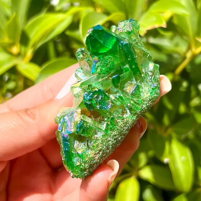 Magic Crystals Dark Deep Green Aura Quartz Crystal Cluster Charm Necklaces