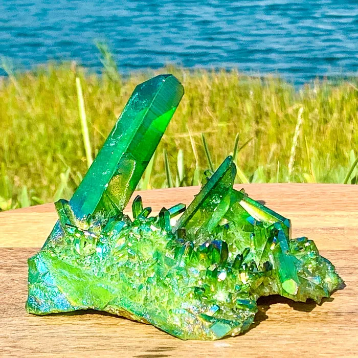 Magic Crystals Dark Deep Green Aura Quartz Crystal Cluster Charm Necklaces
