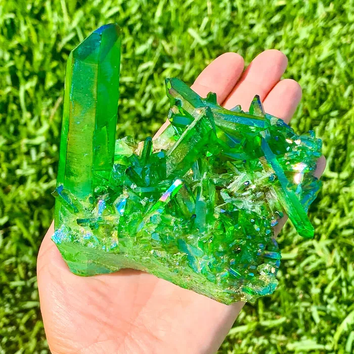 Magic Crystals Dark Deep Green Aura Quartz Crystal Cluster Charm Necklaces