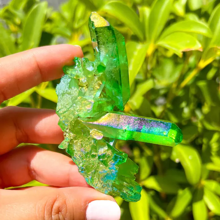 Magic Crystals Dark Deep Green Aura Quartz Crystal Cluster Charm Necklaces