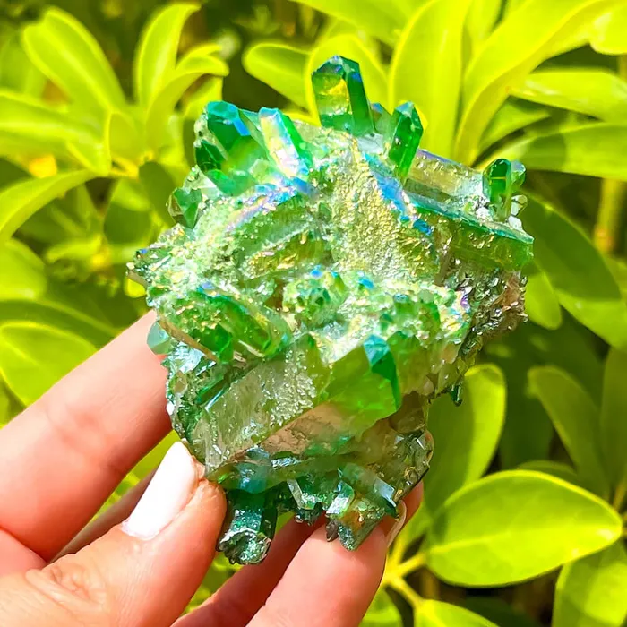 Magic Crystals Dark Deep Green Aura Quartz Crystal Cluster Charm Necklaces