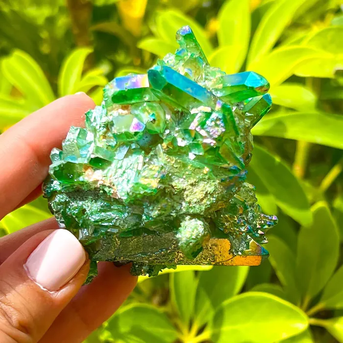 Magic Crystals Dark Deep Green Aura Quartz Crystal Cluster Charm Necklaces