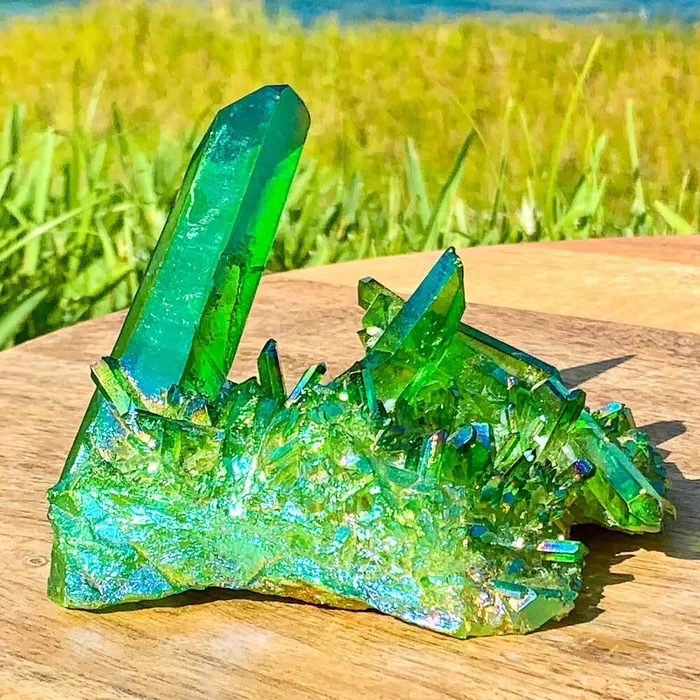 Magic Crystals Dark Deep Green Aura Quartz Crystal Cluster Charm Necklaces